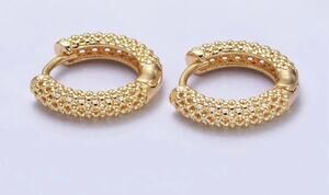 16K Gold Filled 16MM Round Filigree Geometric Huggie Earrings